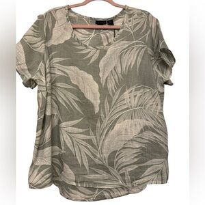 Tahari Palm Print  Linen Blouse